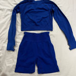 Blue Long Sleeve Crop Top and Leggings Set Size XS Photo 0