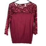 Joseph A  Size Medium Blouse Red 3/4 Sleeve Velvet Rose‎ Semi Sheer Workwear Photo 1