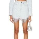 AREA Scalloped Embellished Cropped Denim Jacket in Pale Blue, Size 4, NWT Blue Photo 0