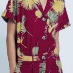 Free People Romper Womens XS Red Malibu Tropical Button Hawaiian Beach Travel Photo 0