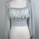 By The River Womens Gray Sheer Squared Neck Gold Speckle Crop Smocking Top small Photo 0
