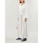 Ganni  Cameron Gathered Polka-dot Satin Long Sleeve Maxi Dress In Egret XL Photo 13