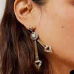 Free People  Ariana Ost Paula Dangles Earrings NWT Hearts Crystal Rhinestone Punk Photo 0