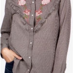 Lucky Brand  embroidered floral ruffle long sleeve snap button down shirt Size S Photo 0