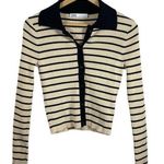ZARA NWOT Collared Ribbed Striped Button Sweater in Ivory/Black Size M Photo 4