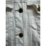 LEGOE HERITAGE Maternity Cropped Denim Jacket Size 0 Gold Stitching Button Front White Photo 4