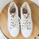 Michael Kors Michael Irving Metal Flower Eyelet Leather Sneakers White Gold 9 Photo 12
