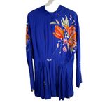 Free People  Size S Mini Dress Gemma Floral Tunic Long Sleeve Blue Open Back Boho Photo 2