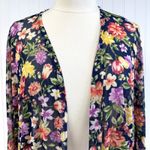 Cyrus Womens Kimono Medium Dark Floral Sheer Mesh Boho Garden Party Cottage Photo 2