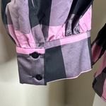 ZARA Top XS Black Pink Taffeta Windowpane Plaid Faux Wrap Belted Puff Sleeve NEW Photo 4