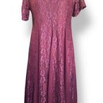 Vintage 90s Nostalgia Burgundy Lace Overlay Dress Short Sleeve Medium Midi Red Photo 0