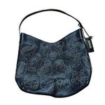 Antonio Melani  black leather medium size shoulder bag purse floral stitching pat Photo 0