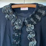 Vintage 60’s 70’s Black Sequin Bracelet Sleeve Cardigan Sweater Size Small Photo 1