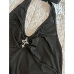 Beaudrm Tiered Mini Dress Size XL Black Sleeveless Halter Tie Neck Cross Pendant Photo 3