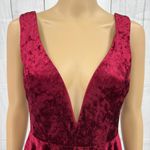 Lulus MEDIUM Red This Night Crushed Velvet Plunge Backless Fit Flare Mini Dress Photo 2