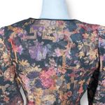 Vintage Cachet Collarless Tapestry Jacket Black Floral Scalloped Button Up Top Size XS Photo 6