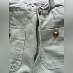 ZARA  Wide Leg Cropped Jeans Gold Button Front Pockets in Mint Green 4 Photo 5