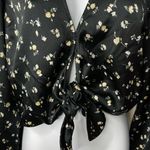 Abercrombie & Fitch Satin Floral Tie Front Long Sleeve Blouse (Black) - XS Photo 2