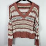 American Eagle  Sweater XS Pink White Striped Knit Slouchy Preppy‎ 90s Boho Retro Photo 0