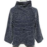 ZARA Striped Textured Mock Neck 3/4 Sleeve Sweater Top Navy White Size Medium Photo 0