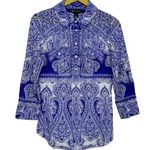 VTG Y2K Fairy Grunge Paisley Mesh Button Front Top Large White Blue Long Sleeve Photo 0