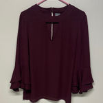 Soho  Deep Burgundy Ruffle Sleeve Blouse Photo 0