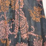 Ella Moon BOHO Earth Tones Paisley Lace Up Tunic Blouse Top Gray & Orange Medium Photo 6