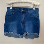 SheIn Jean Shorts High Waisted Medium Wash Frayed Cuffed casual neutral Photo 0