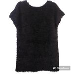 Sharagano  Black Fuzzy Eyelash Short Sleeve Top Size L Photo 1