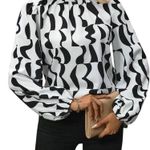 Women's Chevron Wrinkle High Neck Mock Long Sleeve Blouse Photo 0