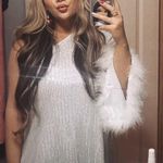 SheIn One Shoulder Sequin Silver Dress White Fur Medium Photo 1