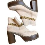 Olivia Miller  Womens Beige Platform Chunky Heel Faux Suede Boots Chain Zip 10 Photo 0