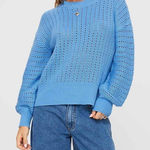 Princess Polly  Blue Peachyo Sweater Oversized Balloon Sleeves Sheer Knit S/M NWT Photo 0