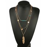 Boutique Boho Gold Turquoise Bar Layered Feather Necklace‎ Photo 2