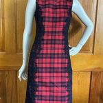 Chetta B  Red Black Plaid Lace Trim Sleeveless Sheath Dress 2 Lumberjack Buffalo Photo 0