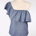 Joe’s Collection One Shoulder Ruffle Gingham Top Blue White Size Small Photo 0