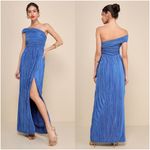 Lulus LULU’S Poised Performance Blue Plisse One-Shoulder Maxi Dress Photo 1