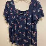 Lucky Brand Womens Top Shirt M Medium Bust 38” Navy Blue Floral Print Photo 0