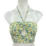 Et Clet Multi Floral Print Key Hole Front Halter Neck Smocked Back Crop Top Sz S Photo 0