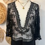 BSUBSEACH Black Sheer Lace Boho Fairycore Festival Layering Top Mini Dress OS Size XL Photo 4