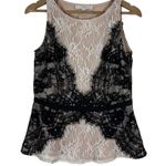Loft Sleeveless Top Womens 2 Cream Black Floral Eyelash Lace Overlay Coquette Photo 0