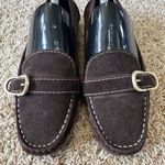 Talbots  Vintage Flats Loafers Chocolate Brown Suede Leather Buckle Size 9W Photo 4