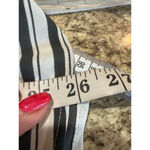 Loft  White Black Striped Short Sleeve Blouse - Small Photo 5