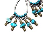 Silver Tone Turquoise Dangle Beaded Hoop Earrings Tribal Western Festival Rodeo Blue Photo 1