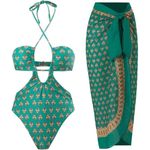 Womens Teal Green Boho Indian Henna Monokini With Sarong Small NWOT Photo 1