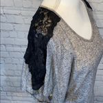 Rewind T-Shirt V Neck Gray w Black Lace-XS Photo 1