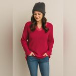 Sundance ‎ Pink V Neck Lace Trim Cotton Blend Pullover Sweater Small Photo 8