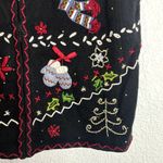 Vintage Ugly Sweater Christmas Storybook Vest Womens Size Medium 90s Beaded Black Photo 4