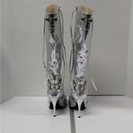 Womens Knee High Boots EU 43/12 Silver Metallic Croc Pointed Toe Coastal Cowgirl Photo 8
