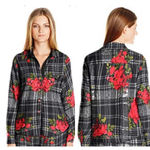 Betsey Johnson  Plaid Floral Flannel Pajama  Shirt Photo 1